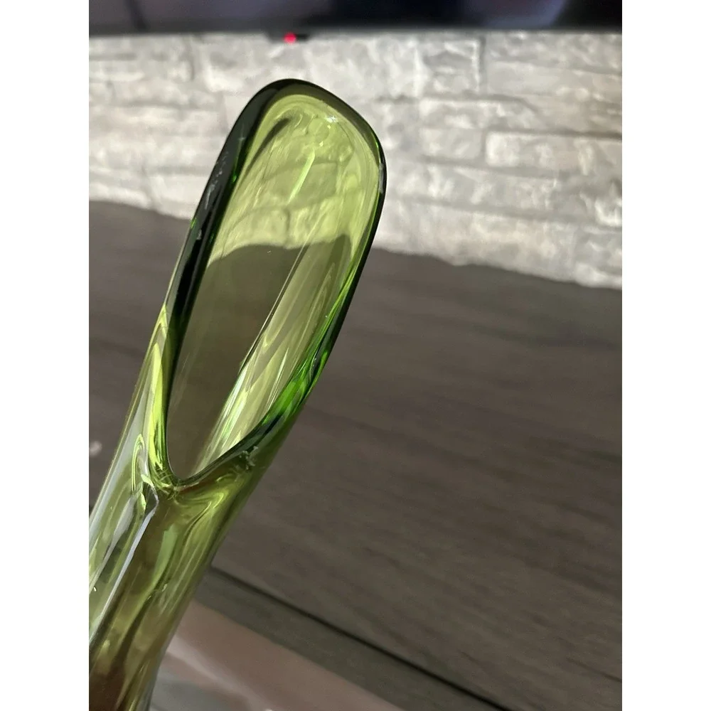 16 Inch Green Swung Glass Vintage Vase